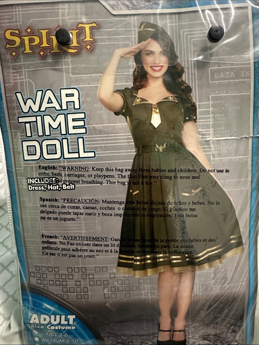 Spirit Olive Green War Time Doll Costume with Gold Accents